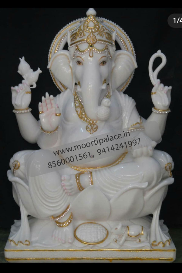 Sitting on Lotus Ganpati Idol